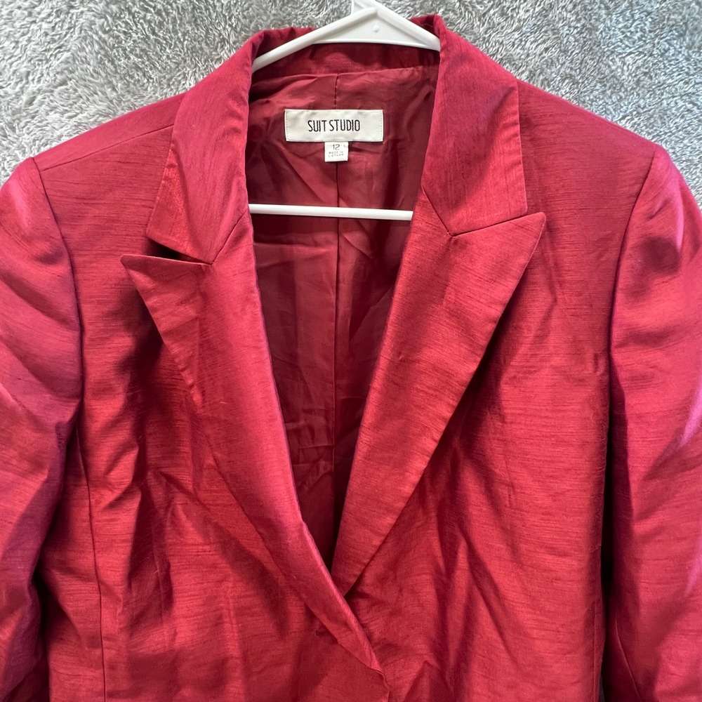 Suit Studio Womens 12 Red Shantung Dress & Longline Blazer Set Mother of Bride